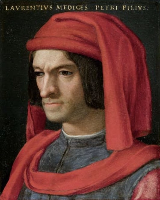 Agnolo Bronzino: Lorenzo il Magnifico portréja, 1551–1553, olaj, ónlemez, 16x12,5 cm Firenze, Galleria degli Uffizi